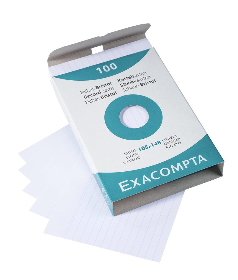 Exacompta - Ref 13803X - Bristol Record Cards (Pack of 100) - 125 x 200mm in Size, Lined Rulings, 205gsm Card, Laser & Inkjet Printer Compatible - White - Image 2